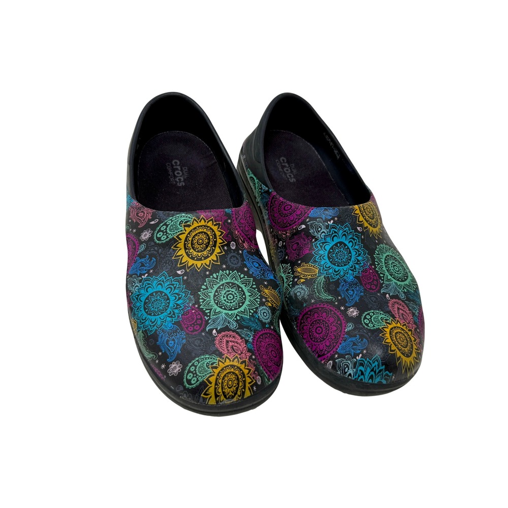 Crocs Bistro Graphic Work Clogs Women's 7W  Slip Resistant Nursing Mandala Print